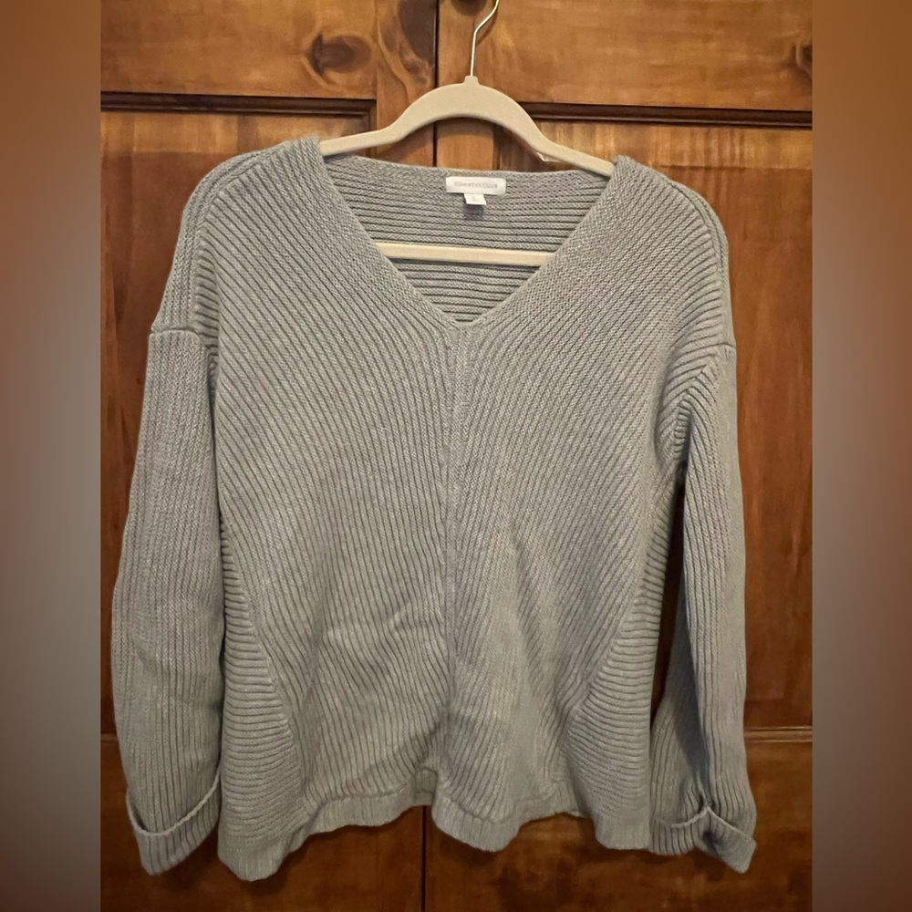 Charter Club Light Gray V-Neck Sweater Classic Ribbed Knit